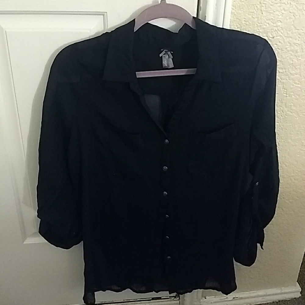 Navy See Through Button Up